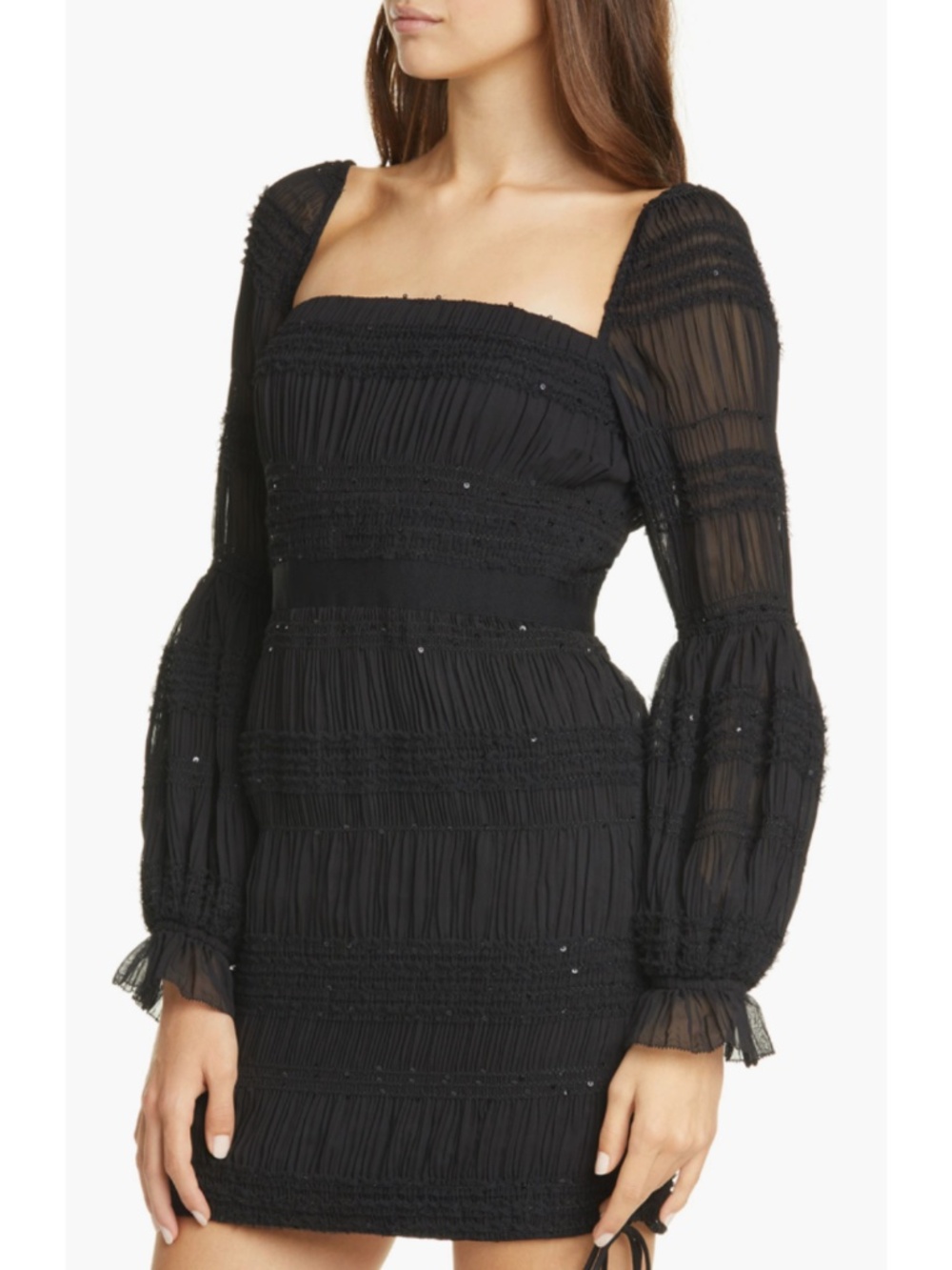 NEW Self-Portrait Shirred Chiffon Dress Black 6